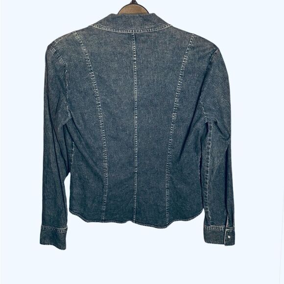 Harold’s Ruched Pearl Snap Denim Shirt Size 12 - Picture 2 of 3